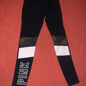 PINK yoga pants size Small. Black with camo/white on rear legs.